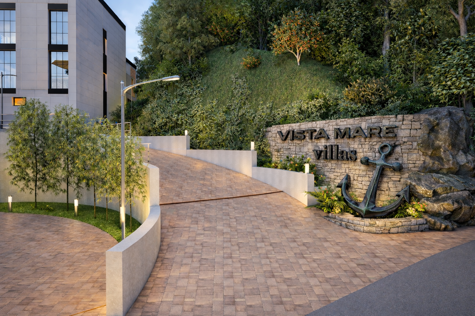 Vista Mare Villas — entrance with anchor sign